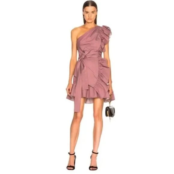 Alexis Adela Deep Lilac One-Shoulder Ruffle Mini Dress Size Medium NO BELT - Picture 3 of 11